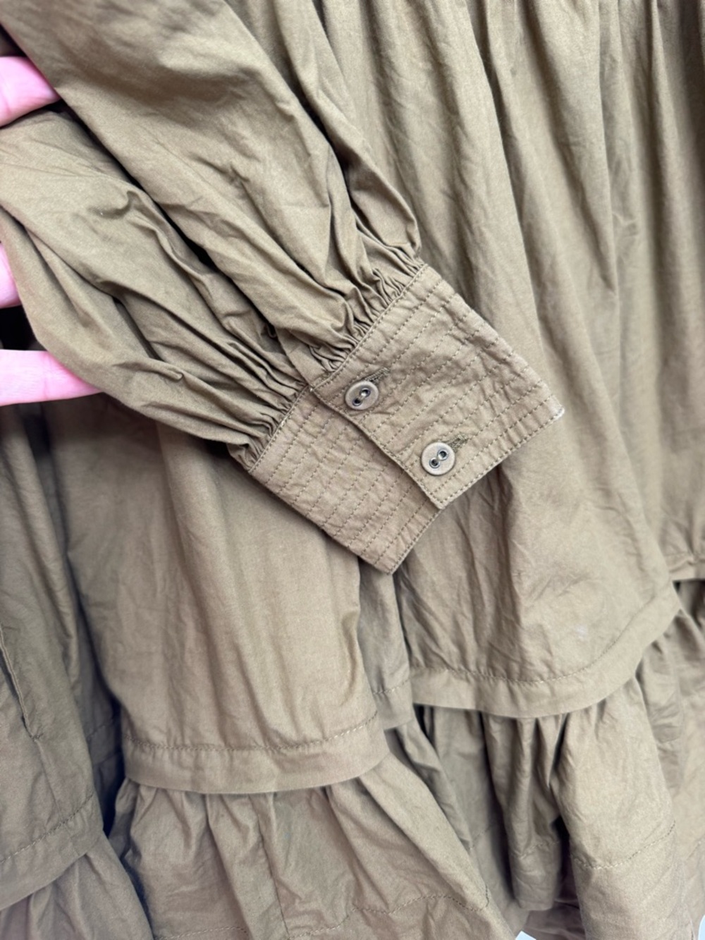 Ulla Johnson Rosa Dress Tiered Long Sleeve Mini Dress in Olive - Picture 6 of 9